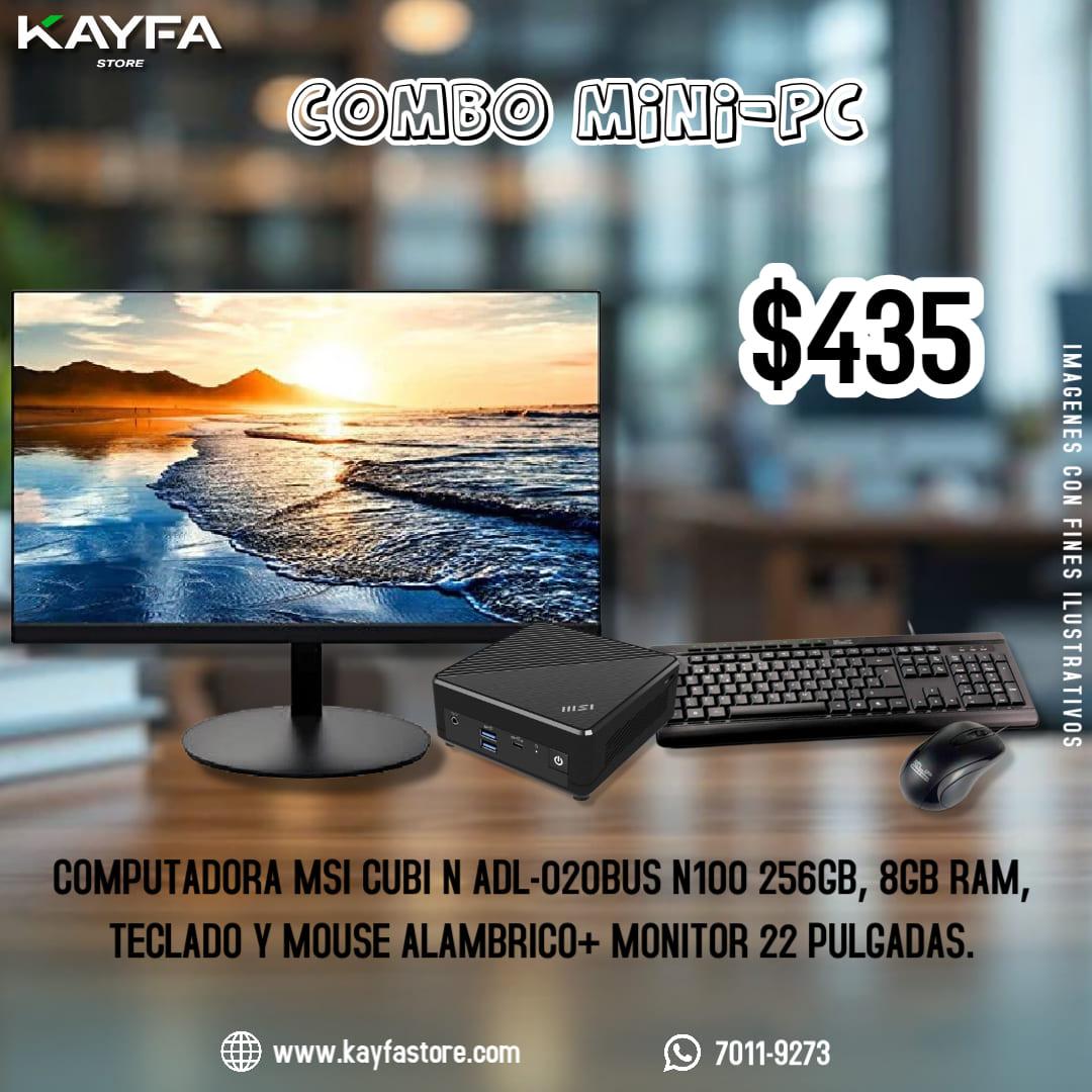 COMPUTADORA MSI CUBI N ADL-020BUS N100 256GB, 8GB RAM, TECLADO Y MOUSE ALAMBRICO+ MONITOR 22 PULGADAS.